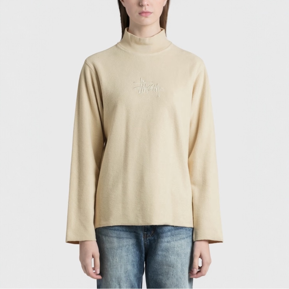 Stussy Mock Neck Pull Over Sweatshirt Women’s Size XS Natural Cream